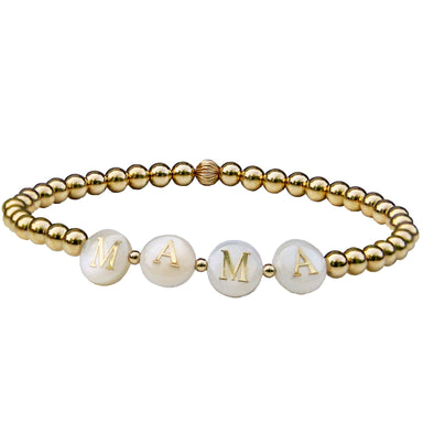 Gold Beaded MAMA Bracelet with white alphabet beads MAMA