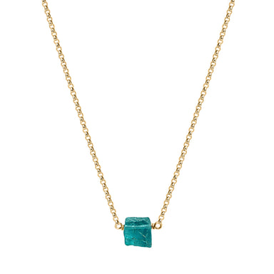 Raw Apatite Crystal Necklace on Gold Chain Blooming Lotus Jewelry