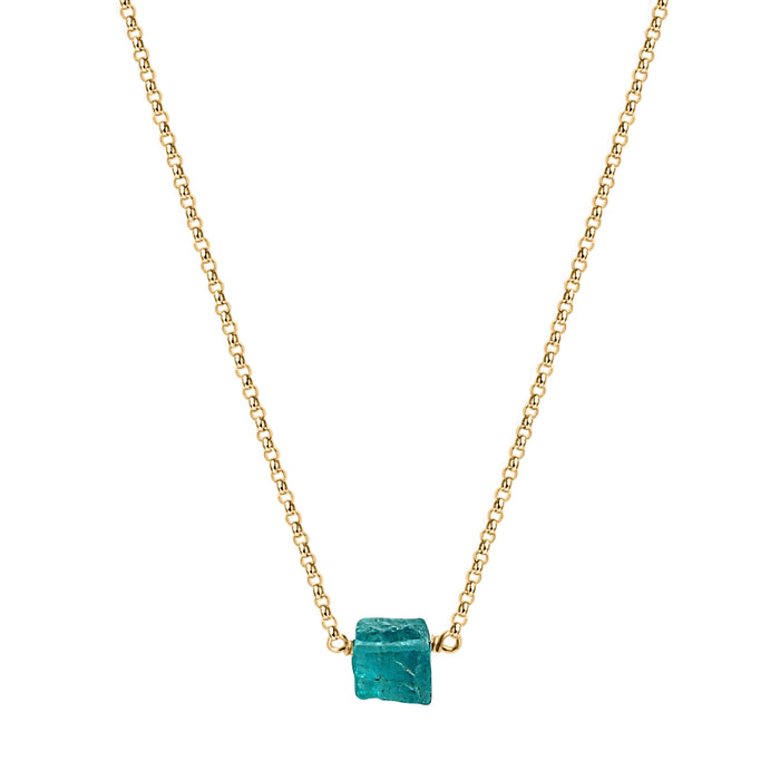 Raw Apatite Crystal Necklace on Gold Chain Blooming Lotus Jewelry