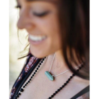 Green Aventurine Double Terminated Crystal Necklace - close up - silver - Blooming Lotus Jewelry