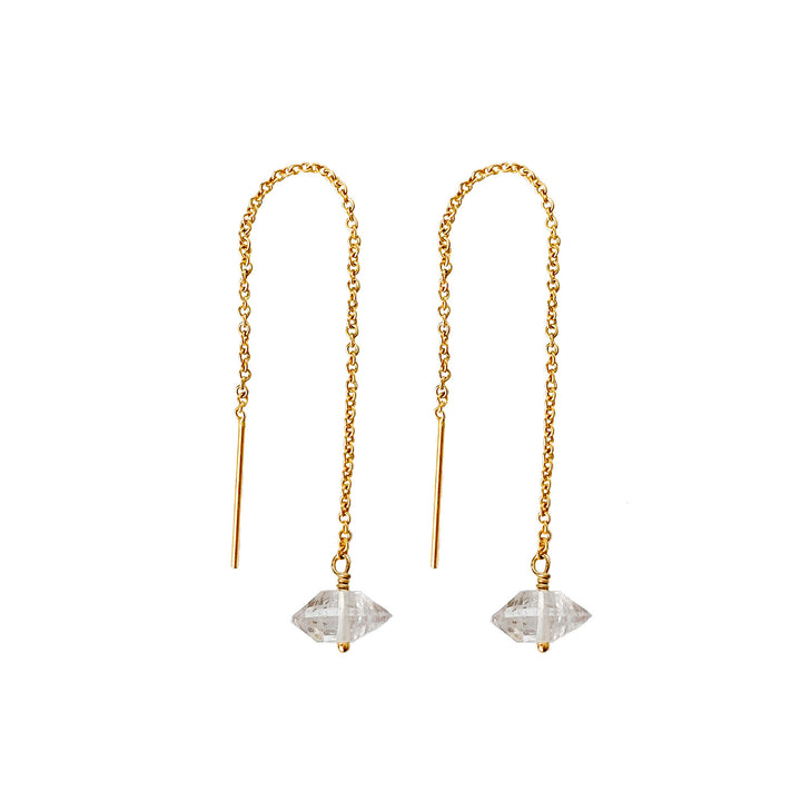 Herkimer Diamond Threader Earrings gold Blooming Lotus Jewelry
