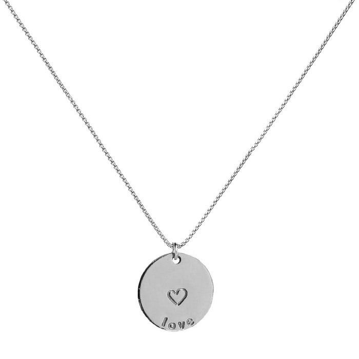 Mini Mantra Coin stamped with love and heart - silver - Blooming Lotus Jewelry