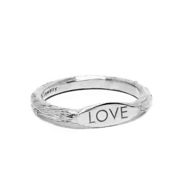 Silver Mantra Ring engraved with LOVE with etched band