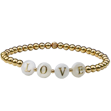 Gold Beaded LOVE bracelet with white alphabet letters LOVE