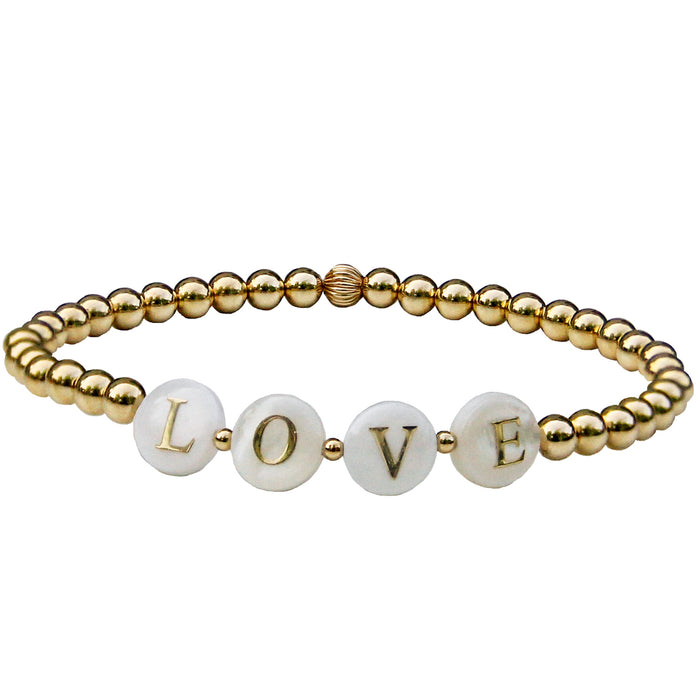 Gold Beaded LOVE bracelet with white alphabet letters LOVE
