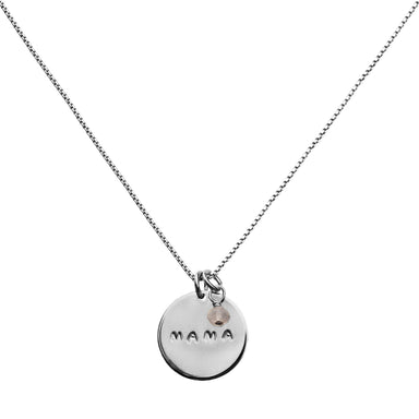 Mama Necklace - silver - with rose quartz gemstone on silver chain - Blooming Lotus Jewelry