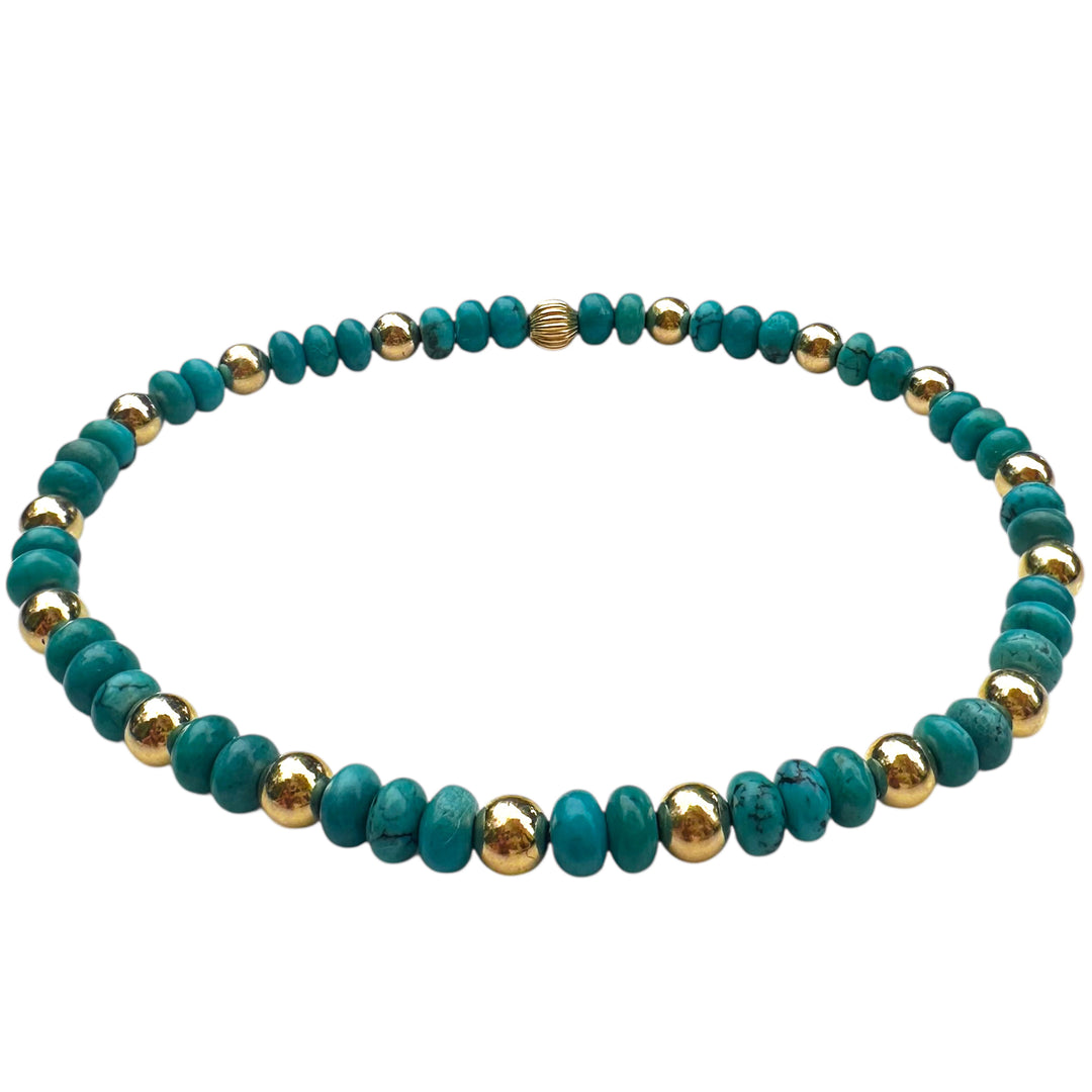 Turquoise Dreams Bracelet – turquoise gemstone beads with gold bead accents, handcrafted boho coastal jewelry by Blooming Lotus Jewelry