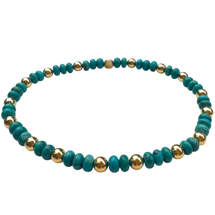 Turquoise Dreams Bracelet – turquoise gemstone beads with gold bead accents, handcrafted boho coastal jewelry by Blooming Lotus Jewelry