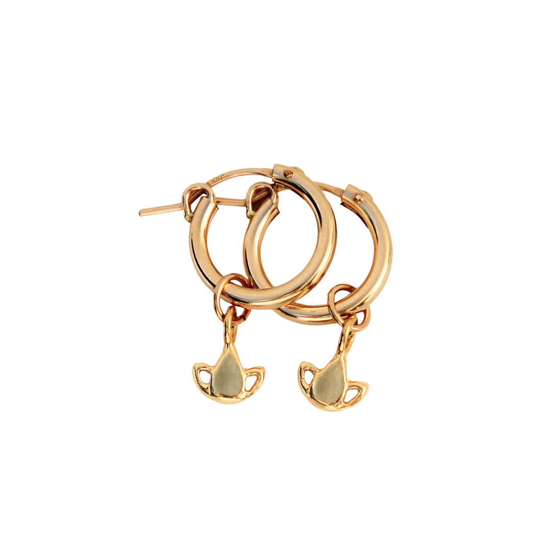 Gold Blooming Lotus Hoop earrings with small lotus flower charms, minimalist symbolic jewelry by Blooming Lotus Jewelry