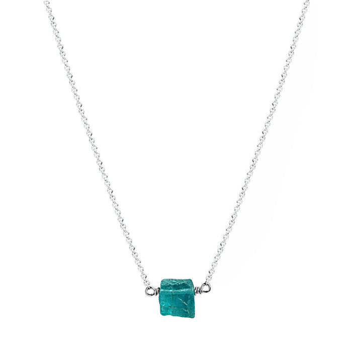 Raw Apatite Crystal Necklace Sterling Silver Chain Blooming Lotus Jewelry