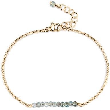 Aquamarine Gemstone Balance Bar chain bracelet with extender - Blooming Lotus Jewelry