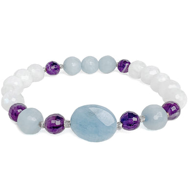 Balance and Harmony Gemstone Bracelet - Moonstone - Aquamarine - Blooming Lotus Jewelry