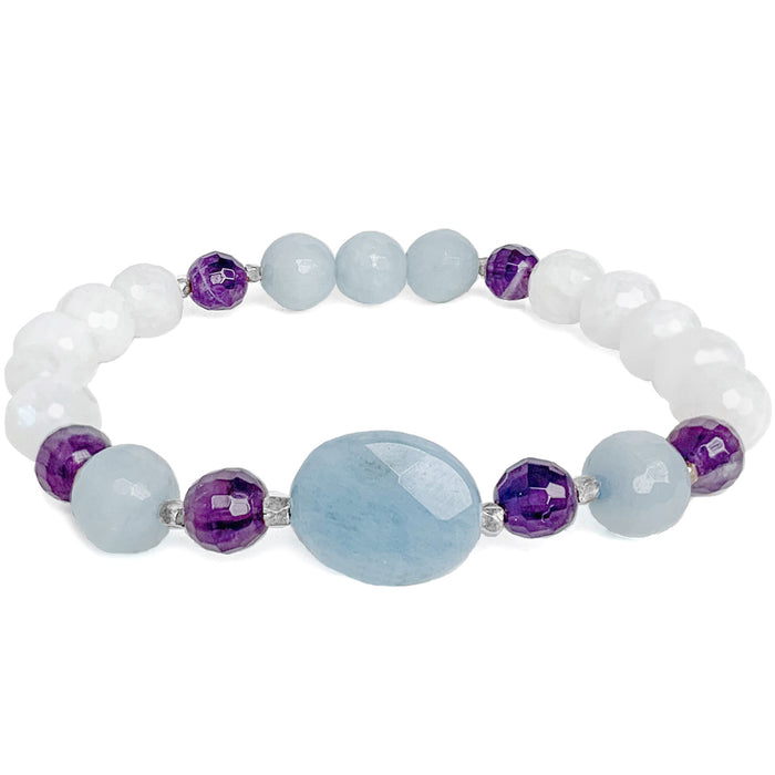 Balance and Harmony Gemstone Bracelet - Moonstone - Aquamarine - Blooming Lotus Jewelry