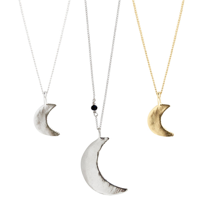 Luna Crescent Moon Necklaces Small Large Sterling Gold Blooming Lotus Jewelry