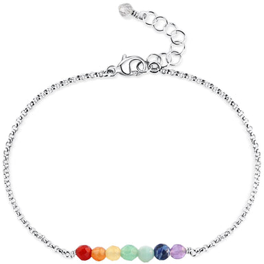 Chakra Rainbow Gemstone Pride Bracelet - silver chain with extender - Blooming Lotus Jewelry