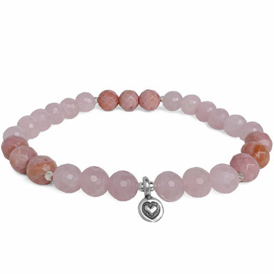 Rose Quartz and Rhodonite gemstone bracelet with tiny silver heart charm - Blooming Lotus Jewelry
