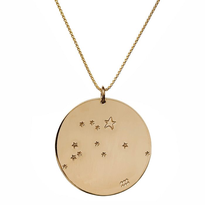 Constellation Zodiac Necklace Aquarius - Gold - large disc - personalized - Blooming Lotus Jewelry