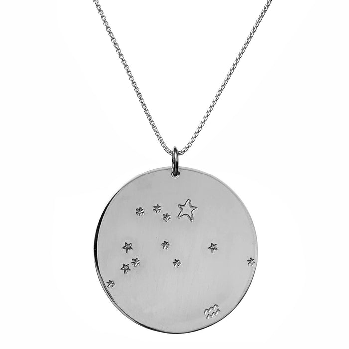 Constellation Zodiac Necklace Aquarius - Silver - large disc - personalized - Blooming Lotus Jewelry