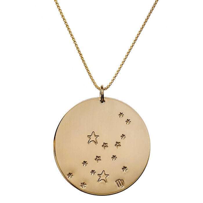 Constellation Zodiac Necklace Virgo - Gold - large disc - personalized - Blooming Lotus Jewelry