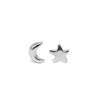 Luna Moon and Star Stud Earrings - silver - Blooming Lotus Jewelry
