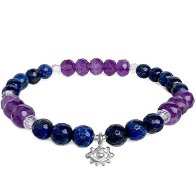 Evil Eye Bracelet with silver charm - lapis lazuli amethyst - Blooming Lotus Jewelry