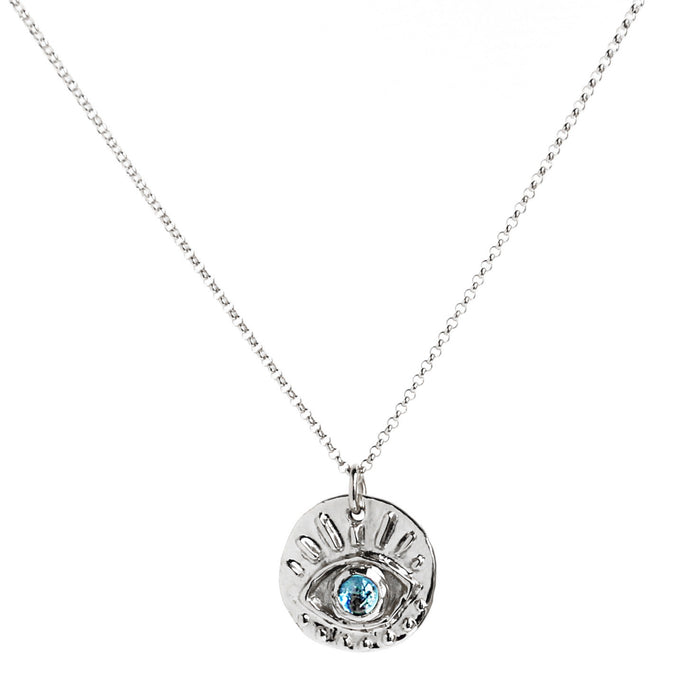 Blooming Lotus Jewelry Eye of Protection Sterling Silver with Blue Topaz front view