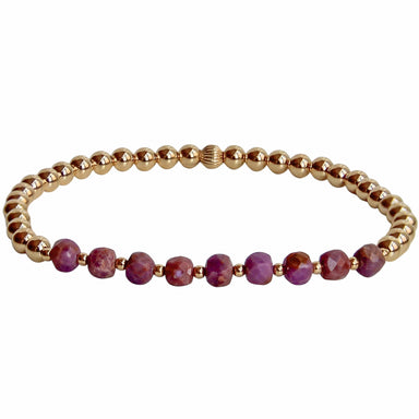 Gold Beaded Bracelet with faceted Charoite gemstones - front view - Blooming Lotus Jewelry