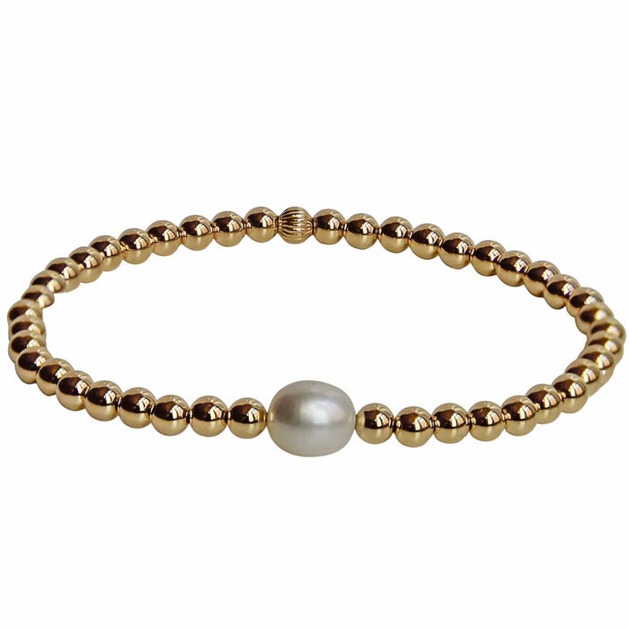 Gold Beaded Bracelet with Cultured Pearl - front view - Blooming Lotus Jewelry