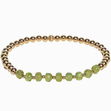 Gold Beaded Bracelet with faceted Peridot - front view - Blooming Lotus Jewelry