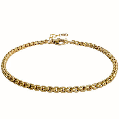 Gold Rounded Box Chain Bracelet thin - front view - Blooming Lotus Jewelry