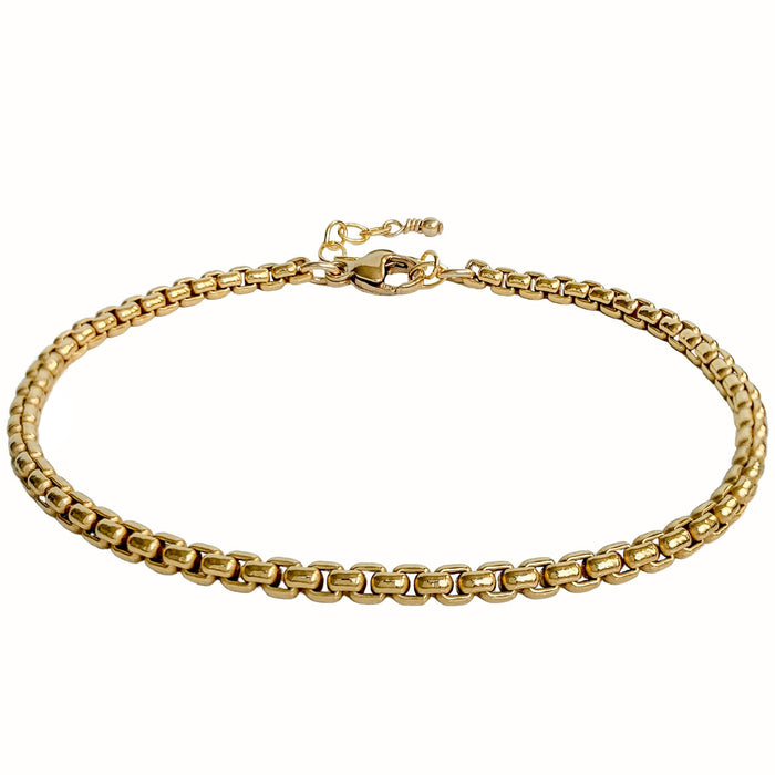 Gold Rounded Box Chain Bracelet thin - front view - Blooming Lotus Jewelry