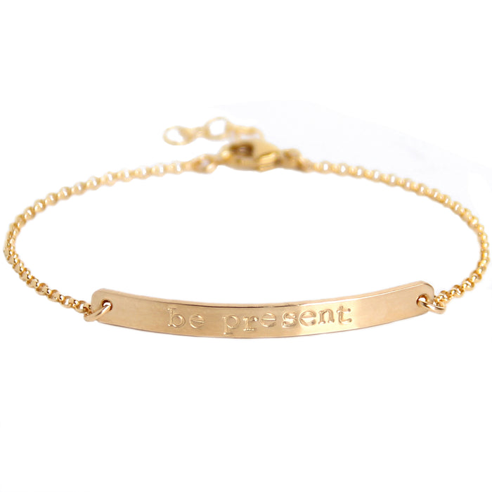 Gold Mantra Bar Bracelet personalized Blooming Lotus