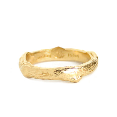 Gold Olive Branch Twig Ring with organic texture - Blooming Lotus Jewelry