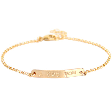 Gold mini mantra bar chain bracelet hand-stamped with i got you