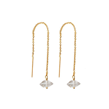 Herkimer Diamond Threader Earrings gold Blooming Lotus Jewelry