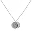 two single silver initial disc coin pendants hanging from silver chain hand-stamped with capital B
