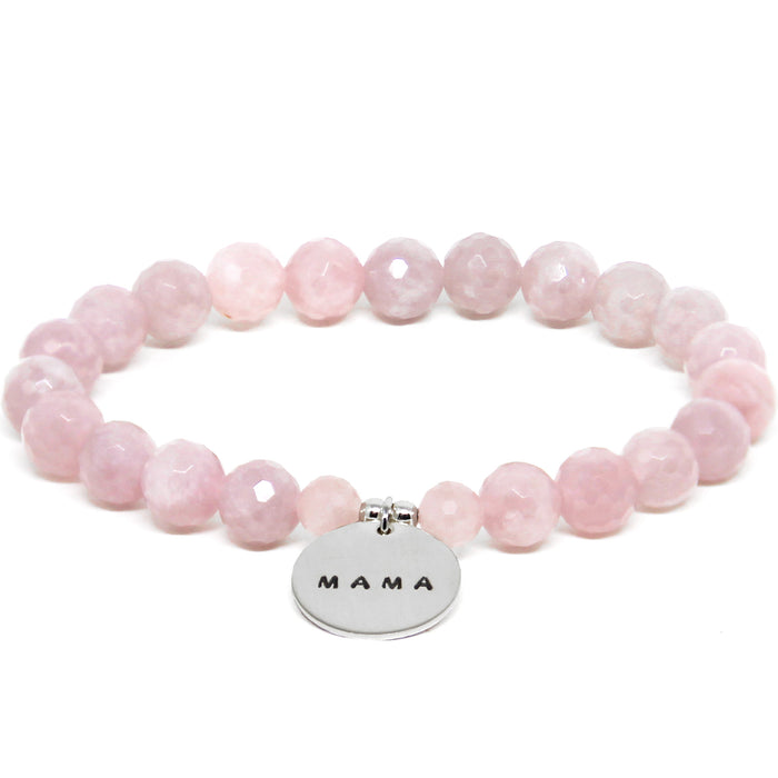 Mama Mom Rose Quartz Bracelet with silver charm