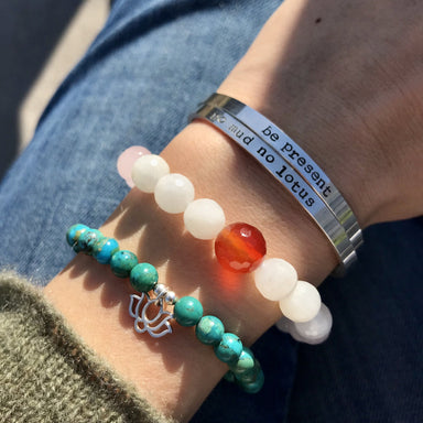 Meaningful Gemstone Bracelets Mantra Be Present No Mud No Lotus Blooming Lotus Jewelry