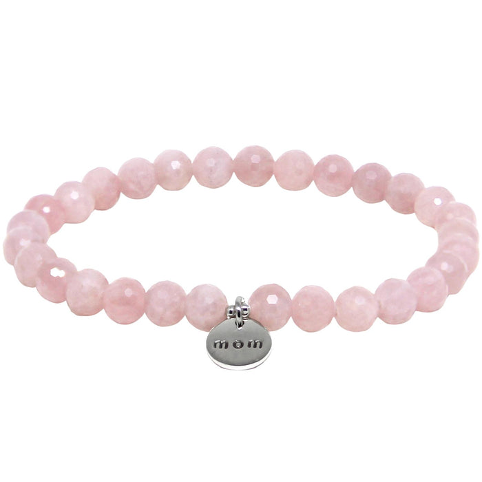 Mom Bracelet Rose Quartz with silver charm - Blooming Lotus Jewelry