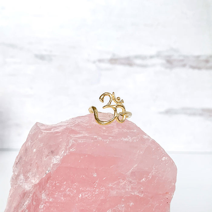 Om Ring gold yoga jewelry rose quartz crystal Blooming Lotus Jewelry