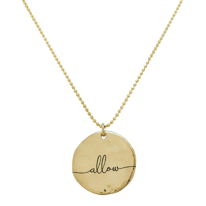 Gold Mantra Coin Necklace with organic surface - personalized words - Blooming Lotus Jewelry