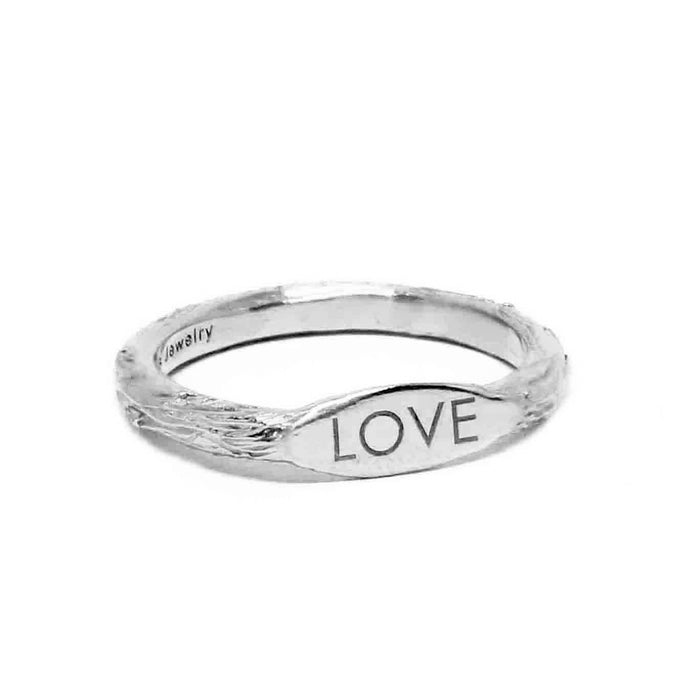 Silver Mantra Ring engraved with LOVE with etched band 