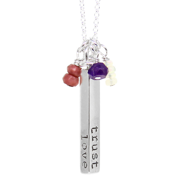 Personalized Mantra Swivel Necklace with gemstones Blooming Lotus Jewelry