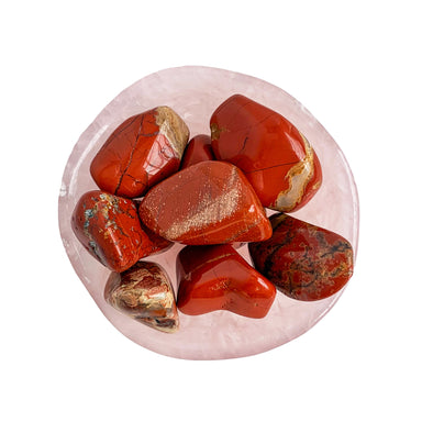 Red Jasper Tumbled Gemstone in Rose Quartz dish - Crystals - Blooming Lotus Jewelry