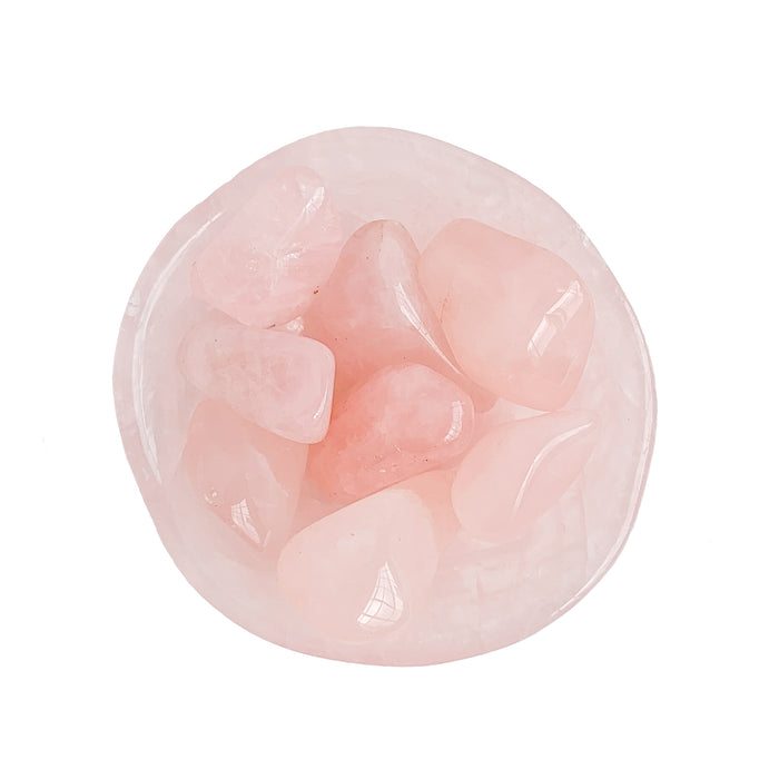 Rose Quartz Tumbled Gemstone in Rose Quartz dish - Crystals - Blooming Lotus Jewelry