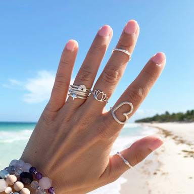 Stacking rings silver - rainbow lotus heart star branch - on hand at the beach - Blooming Lotus Jewelry