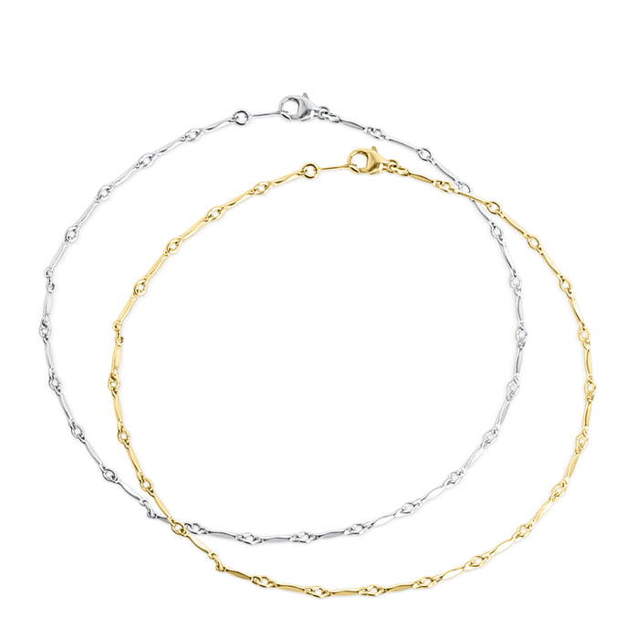 Gold and Silver Twinkle Anklets shown on top of one another with lobster claw clasps