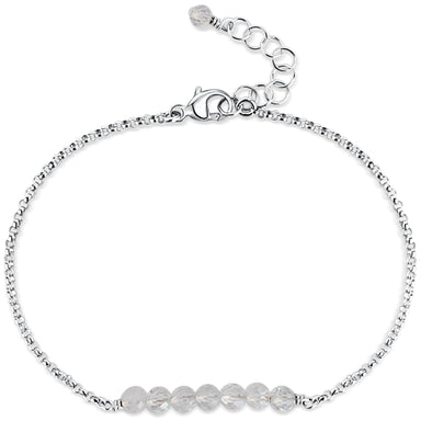 White Topaz Gemstone Balance Bar Bracelet silver chain with extender - Blooming Lotus Jewelry