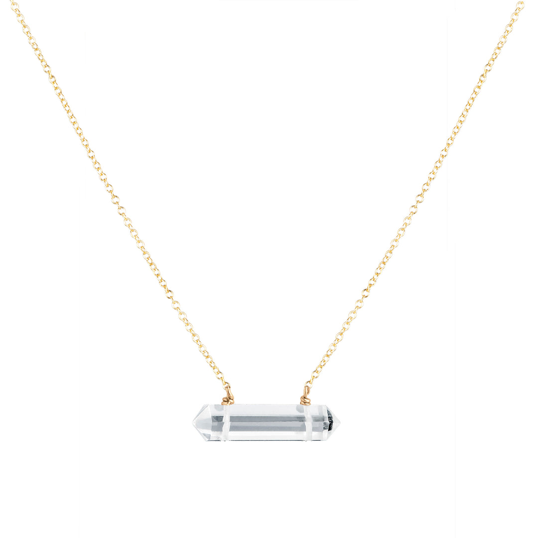 clear quartz double terminated necklace by Blooming Lotus Jewelry on gold chain, healing crystal pendant