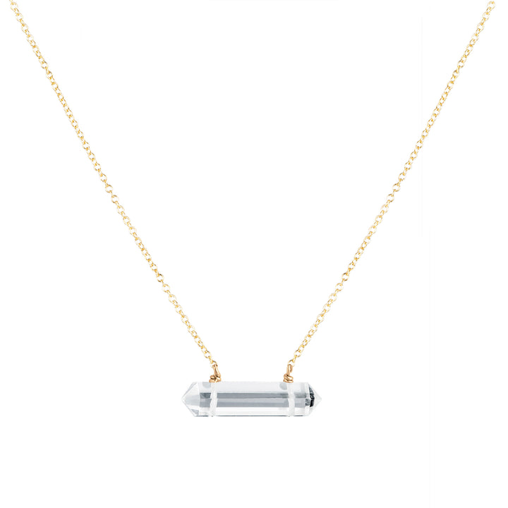 clear quartz double terminated necklace by Blooming Lotus Jewelry on gold chain, healing crystal pendant